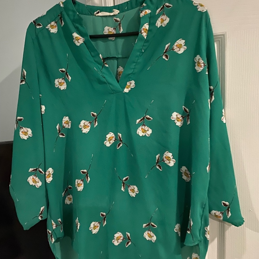womens green floral blouse